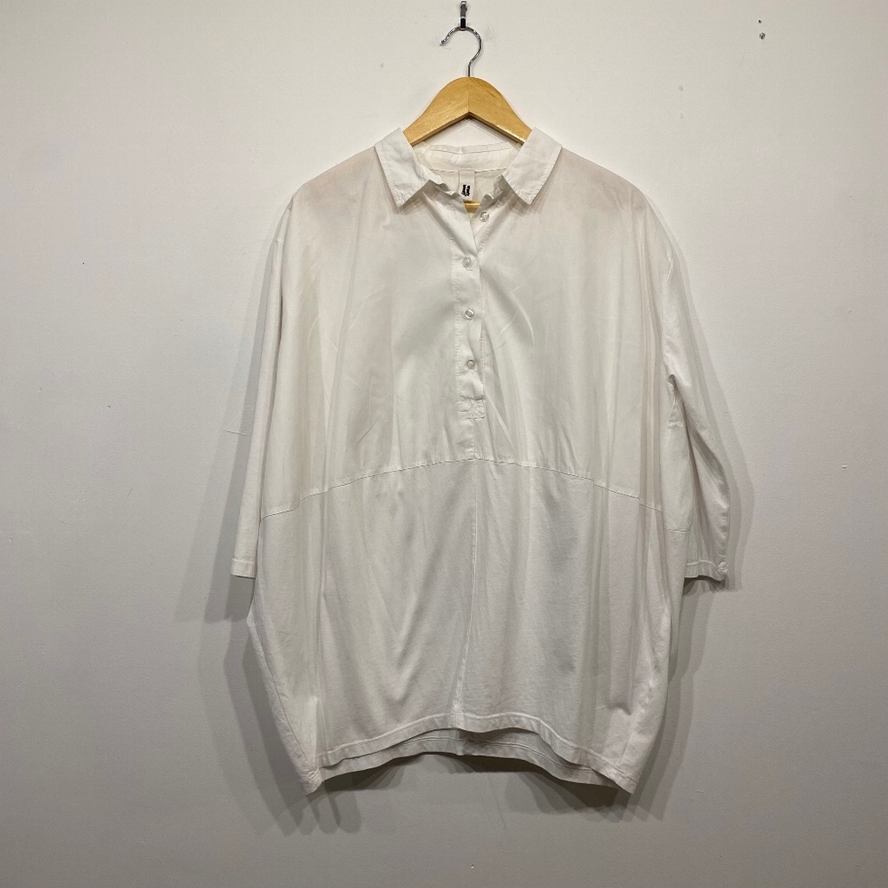 Wendy Trendy White Collared Cotton 3/4 Sleeve Blouse